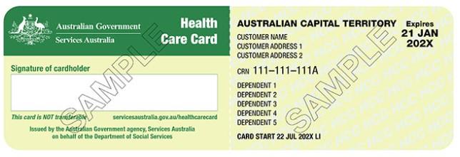 low income health care card sample